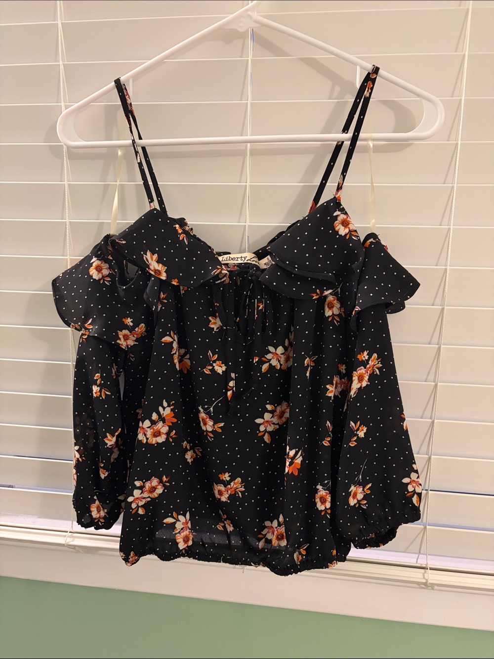 Liberty Love Black Floral Ruffle Cold-Shoulder Camisole